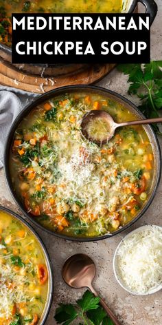 two bowls of mediterranean chicken soup with parmesan cheese