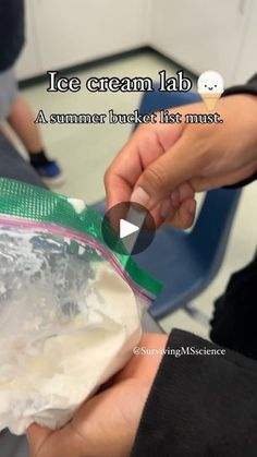 an ice cream bag being held by someone's hand with the caption ice cream lab