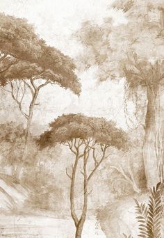 an artistic drawing of trees in the woods