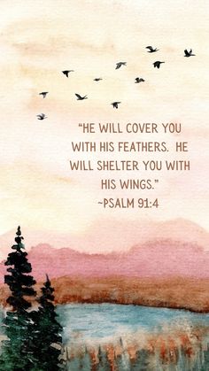 a watercolor painting with a bible verse written on it and birds flying in the sky