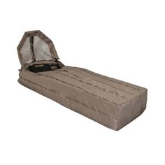 an image of a bed that is in the shape of a sleeping bag with its lid open