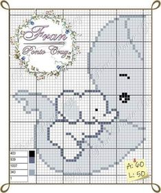 a cross stitch pattern with an elephant on the front and back side, as well as a