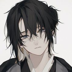 an anime character with black hair and white shirt