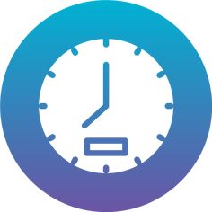 a blue and purple clock icon with the time is 11 00 pm on it's face