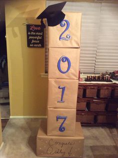 a cardboard box with numbers on it in the shape of a graduate's cap