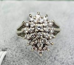 14K White Gold Cocktail ring with 1 carat total weight of diamonds. It sparkles very nicely and makes a great statement or right hand ring! Size 6.5 Diamonds: 1.00tcw, H-I in color, SI in clarity Weighs 5.7g Let us know if you have any questions. We'd be happy to help. Antique Jewelry Rings, Statement Rings Diamond, Vintage Cocktail Ring, Estate Rings, Gold Cocktail Ring, Ring White Gold, Gold Cocktail, Right Hand Rings, Diamond Cocktail Rings