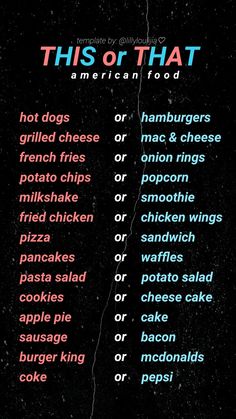 this or that american food poster with all the words in english and spanish on it