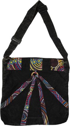 A square bohemian bag in black stonewash cotton. This handmade bag is characterized by bohemian print straps rising like arches to the center and coming together in a wooden ring. #tlb #bohogift #bohemianfashion #Handmade #BohemianBag #CrossBodyBag #Handmadehandbag Black Rectangular Cotton Hobo Bag, Black Cotton Rectangular Hobo Bag, Bohemian Cotton Bag With Adjustable Strap, Black Cotton Hobo Bag With Adjustable Strap, Black Bohemian Rectangular Bag, Festival Cotton Shoulder Bag With Adjustable Strap, Brown Bohemian Cotton Shoulder Bag, Black Bohemian Cotton Bag, Adjustable Rectangular Bags For Festival