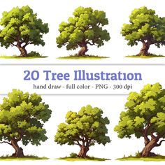 the tree illustrations have been drawn in different ways and are ready to be used for animation