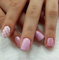 Pink Sparkle Ge Plaid Nail Art Plaid nails, Plaid nail art, Spring Plaid Nail Art, Lace Nails, Plaid Nails, Pretty Nail Art Designs, Spring Nail Art, Pretty Nail Art, Beautiful Nail Designs, Spring Nail