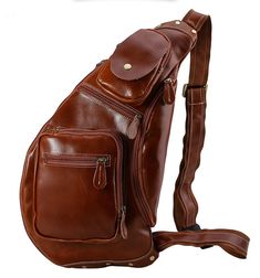 Genuine Cowhide Leather Cross Body Sling Bag Multifunctional Travel Bag With Adjustable Strap For Outdoor, Adjustable Strap Shoulder Travel Bag For Outdoor, Adjustable Strap Shoulder Travel Bag For Outdoor Activities, Outdoor Satchel Chest Bag With Zipper, Outdoor Satchel Chest Bag With Zipper Closure, Outdoor Satchel Shoulder Bag With Zipper Pocket, Brown Shoulder Bag With Zipper For Outdoor, Outdoor Brown Chest Bag With Zipper, Outdoor Brown Chest Bag With Zipper Closure