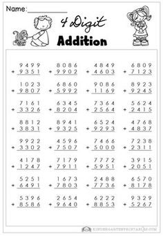 the 4 digit addition worksheet is shown in black and white with numbers on it