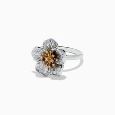 Effy Nature Sterling Silver & 18K Gold Diamond Flower Ring, 0.02 TCW Diamond Flower Ring, Gold N, Diamond Flower, Flower Ring, Gold Diamond, 18k Gold, Engagement Rings, Sterling Silver, Ring