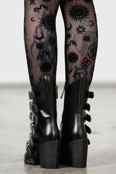 2 THE POINT.- Statement, faux leather boot.- Pointed toe.- Statement buckles.- Inside zip closure.- Heel height 9cm/3.5"- Wipe clean.with KILLSTAR branding, 100% PU. Emo Boots, Killstar Clothing, Killstar Dress, Teal Heels, Pointed Boots, Pink Platforms, Velvet Boots, Black Stud, Faux Leather Boots