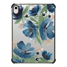 an iphone case with blue flowers on it