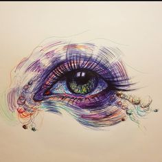 a drawing of an eye with colored lines coming out of it's irise