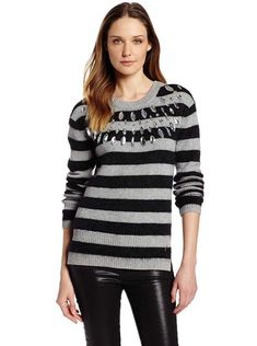 *** JUICY COUTURE Women's Wool/Cashmere Big Diamond Wellington Stones Heather Dovetail Black Striped Pullover Sweater Top *** Brand New with all original tags / 3 extra stones are also included With a touch of quality wool & cashmere blend, this Gray/Black striped pullover sweater features beautiful sparkly big Rhinestones. Final touches include a rib-knit crewneck, side slits at hips, and gold embellished "J" logo. Long Sleeves / Relax fit silhouette / Vented hem Crew neckline with rhinestone e Medium Long, Stripe Sweater, Cute Tops, Wellington, Black Stripes, Juicy Couture, Pullover Sweaters, Sweater Top, Sweater Sizes