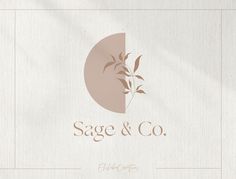 the logo for sage & co is shown on a white background with a brown leaf