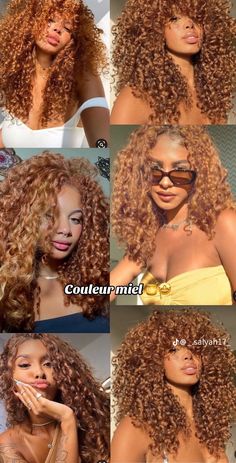 Afro Hair Dye, Curly Hair Baby, Curly Highlights, Dyed Curly Hair, Natural Hair Bun Styles, Ginger Hair Color, Dyed Hair Inspiration, Colored Curly Hair, Honey Blonde Hair