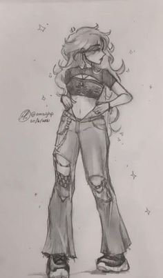 a pencil drawing of a woman in jeans and boots with her hands on her hips