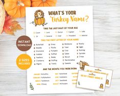 what's your turkey name? printable thanksgiving activity