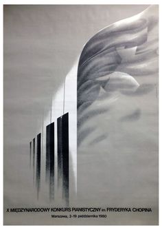 a poster with an abstract design in black and white