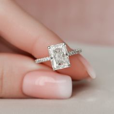 3.0CT Radiant Hidden Halo Moissanite Pave Diamond Engagement Ring Radiant Cut Hidden Halo, Pave Setting Engagement Ring, Halo Moissanite Engagement Ring, Radiant Cut Engagement Rings, Pave Diamond Engagement Rings, Pave Engagement Ring, Types Of Diamonds, Engagement Ring Cuts, Hidden Halo