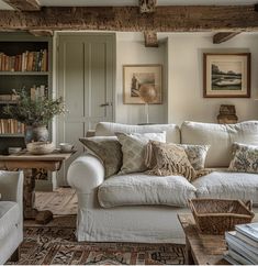 a living room filled with furniture and bookshelves