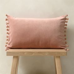 Cotton Velvet Cushion With Pom Poms 30x50cm Pale Old Rose - The Cotswold Company Dresser Kitchen Island, Wine Rack Bar, Furniture Dressing Table, Home Office Furniture Sets, Chest Coffee Table, Sofa Cushions, Dining Furniture Sets, Bench With Shoe Storage, Old Rose