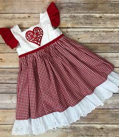 Valentine's Day Inspired Dress- Red Gingham Dress- Valentine's Day Outfit- Boutique Style Dress- Vintage Inspired Dress- Heart Dress- Love Cotton Gingham Plaid Dress With Ruffles, Gingham Plaid Cotton Dress With Ruffles, Red Cotton Dress For Picnic, Fitted Cotton Dresses For Holiday, Cotton Plaid Ruffled Dress For Picnic, Cotton Plaid Dress With Ruffles For Picnic, Fitted Cotton Plaid Dress With Ruffles, Plaid Summer Holiday Dress, Cute Short Sleeve Cotton Plaid Dress