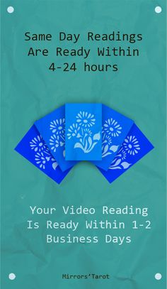 an advertisement with blue paper cut outs and text reading same day readings are ready within 4 - 24 hours