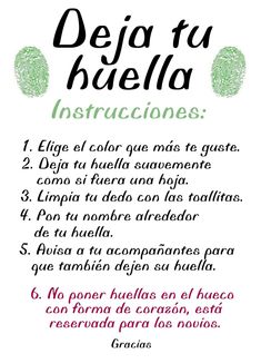 a poster with the words deja tu huela instrucciones in spanish