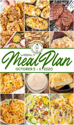 the weekly meal plan for october 5 - 11, 2020 with pictures of different dishes