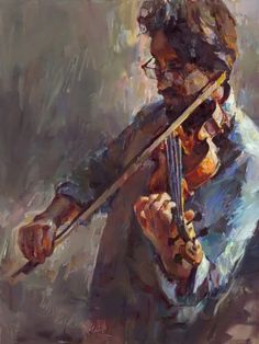 a painting of a man playing the violin