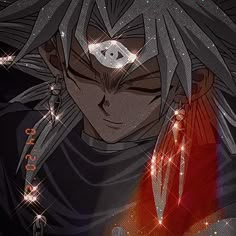 an anime character with grey hair and black eyes