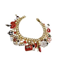 charm bracelet, golden bracelet, charm bangle, golden charms, charm chain bracelet, golden charm, vintage jewelry, charm braclets, gold red Charm bracelet. The bracelet goes from 6.50 to 8.50 inches and is adjustable with a clasp. TAKE ADVANTAGE OF COMBINED SHIPPING Only 0.50€ (about 0.60 USD) for adicional item!! Handmade with love :) Braclets Gold, Golden Bracelet, Red Charm, Charm Chain, Bracelet Charm, Charm Bangle, Pendant Bracelet, Red Gold, Chain Bracelet