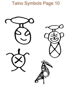 four different types of cartoon characters drawn in black and white, with the title'tato symbols page 10 '