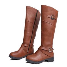 2019 Autumn Winter PU Leather Over-the-knee Women Boots Retro Buckle W – shoemehoney Brown Knee-high Boots For Fall Outdoor Activities, Casual Knee-high Boots With Zipper And Round Toe, Woman Fashion Winter, Winter Fashion Boots, Snow Boots Women, Wholesale Dress, Women Boots, Boots Fall, Fashion Winter