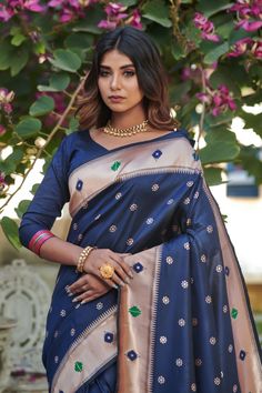 Saree Fabric : Banarasi Silk Saree Color : Navy Blue Saree Length : 5.5 Meter Blouse Length : 0.8 Meter Saree Work : Zari Woven Design with Paithani Pallu Saree Border : Zari Woven Border Wash : Dry Clean Blue Art Silk Traditional Wear With Dori Work, Blue Zari Weaving Choli For Eid, Blue Choli With Zari Weaving For Eid, Royal Blue Traditional Wear For Puja And Diwali, Royal Blue Traditional Wear For Puja, Royal Blue Traditional Drape For Puja, Blue Art Silk Choli With Zari Weaving, Blue Dola Silk Choli With Zari Weaving, Blue Choli With Zari Weaving In Dola Silk