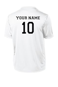 a white soccer jersey with the number 10 on it's chest and black lettering