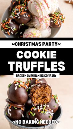 christmas party cookie truffles in a bucket with sprinkles on top