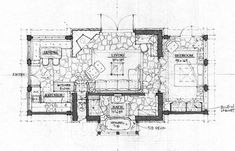 a drawing of a house with plans for the living room and kitchen area in it