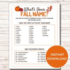 a printable fall baby shower game with an orange pumpkin and leaves on it, which is