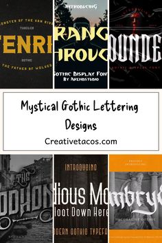 some type of font that is in different styles and colors, with the words'musical gothic