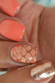 Uñas Color Coral, Stars Nails, Cute Summer Nail Designs, Nails Yellow, Peach Nails, Gold Nail Art, Pedicure Designs, Her Nails