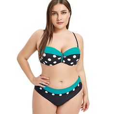 Plus Size Polka Dot Print Panel Bikini Set - Medium Turquoise - 4H89614215 - Women's Clothing, Plus Size Women's Clothing  #PlusSizeWomensClothing #Women's #Clothing # #Plus #Size #Women's #Clothing Polka Dot Tankini For Pool, Polka Dot Tankini For Pool And Beach Season, Curvy Swimwear, Fashion Plus Size, Plus Size Swimsuits, Trendy Plus Size Clothing, Plus Size Womens Clothing, Plus Size Swimwear, Polka Dot Print