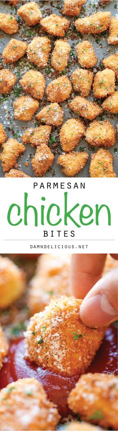 parmesan chicken bites on a baking sheet