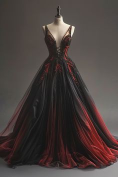 Wedding Dresses Black And Red, Boda Dark, Red And Black Wedding Dress, Dark Red Wedding Dress, Naerys Targaryen, Black Bridal Dresses, Gown Aesthetic, Strange Dream, Red Flowy Dress