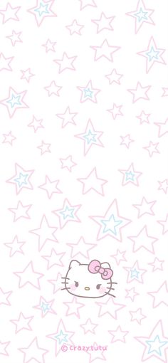 hello kitty wallpaper with stars in pink, blue and white colors on the background