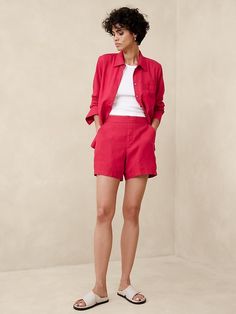 Linen-Blend Easy Short | Banana Republic Factory Linen Bottoms With Built-in Shorts For Daywear, Relaxed Fit Linen Bermuda Shorts For Workwear, Relaxed Linen Shorts For Daywear, Relaxed Fit Linen Shorts For Daywear, Linen Bermuda Shorts With Relaxed Fit, Relaxed Fit Linen Bermuda Shorts With Short Inseam, Linen Shorts With Pockets For Daywear, Casual Linen Bermuda Shorts For Work, Summer Workwear Shorts With Relaxed Fit